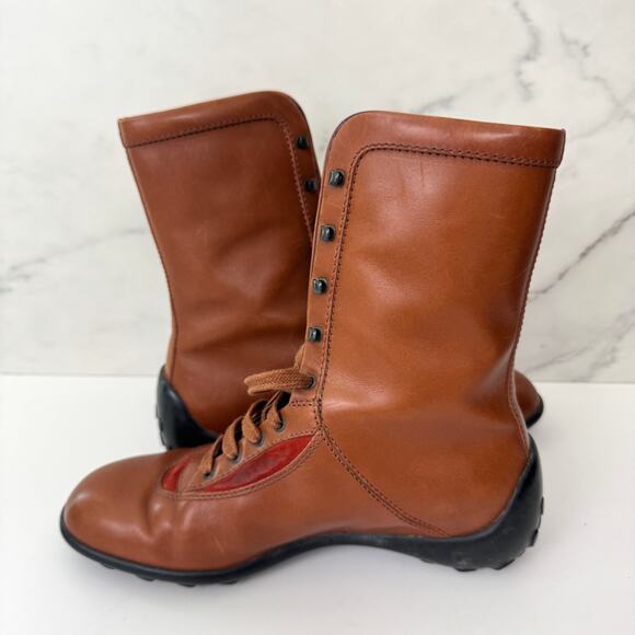 Tod's Womens Combat Boot Size 36/ 6 Leather Lace Up Neutral Biker Classic Brown - Picture 3 of 12